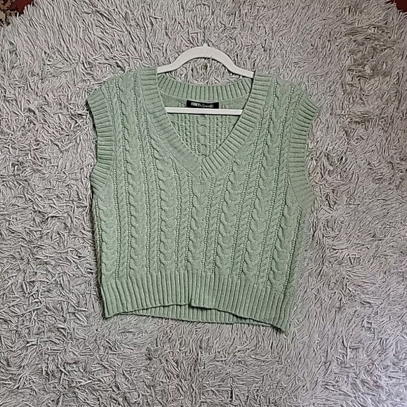 Honey & Sparkle Cropped Sweater Vest Cable Knit Light Green Size Medium M - Picture 1 of 7